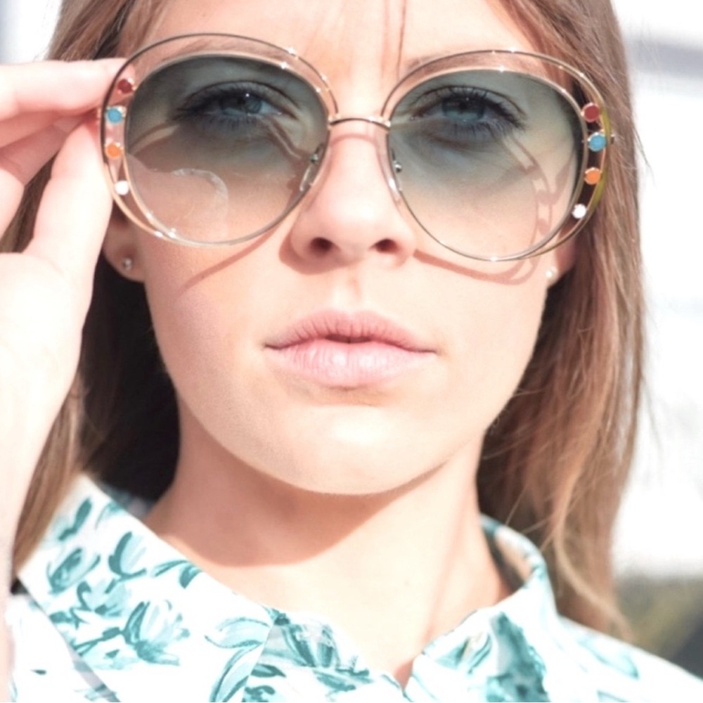 Chloe Gold Frame Sunglasses with Green Lenses